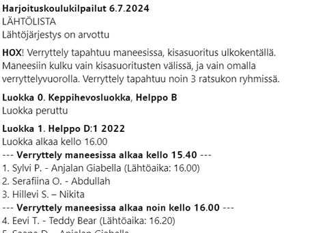 LÄHTÖLISTAT 6.7.2024