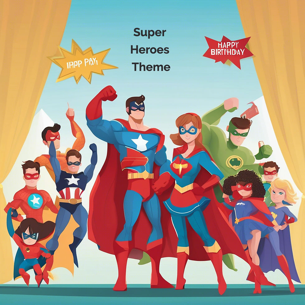 Super heroes birthday party scene