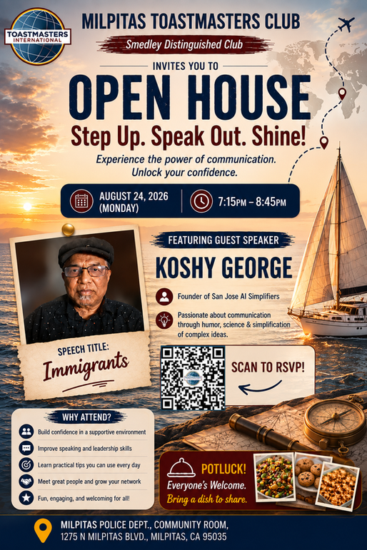 An Evening of Stories, Confidence & Connection: Join Our Open House at Milpitas Toastmasters!