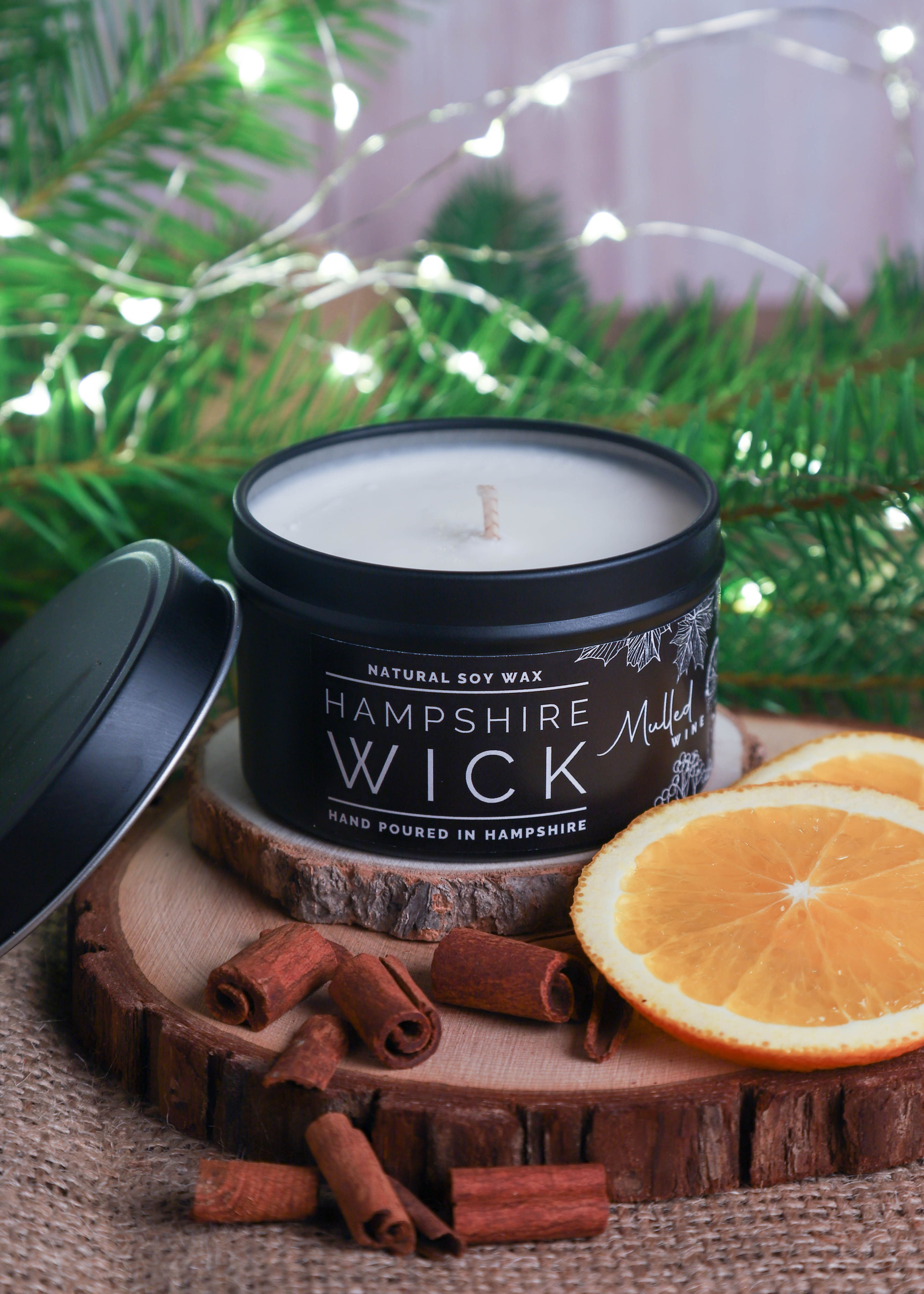 Hampshire Wick Candle Tin, available in four delicious festive aromas