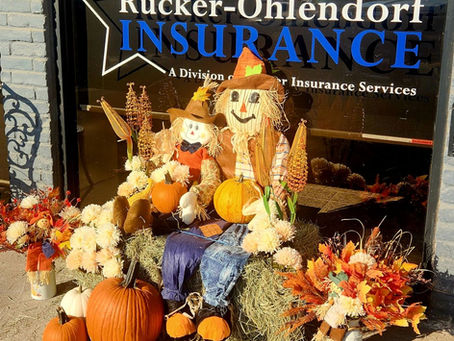 Fall Decorations in front of Rucker-Ohlendorf Insurance Agency Lockhart, Texas