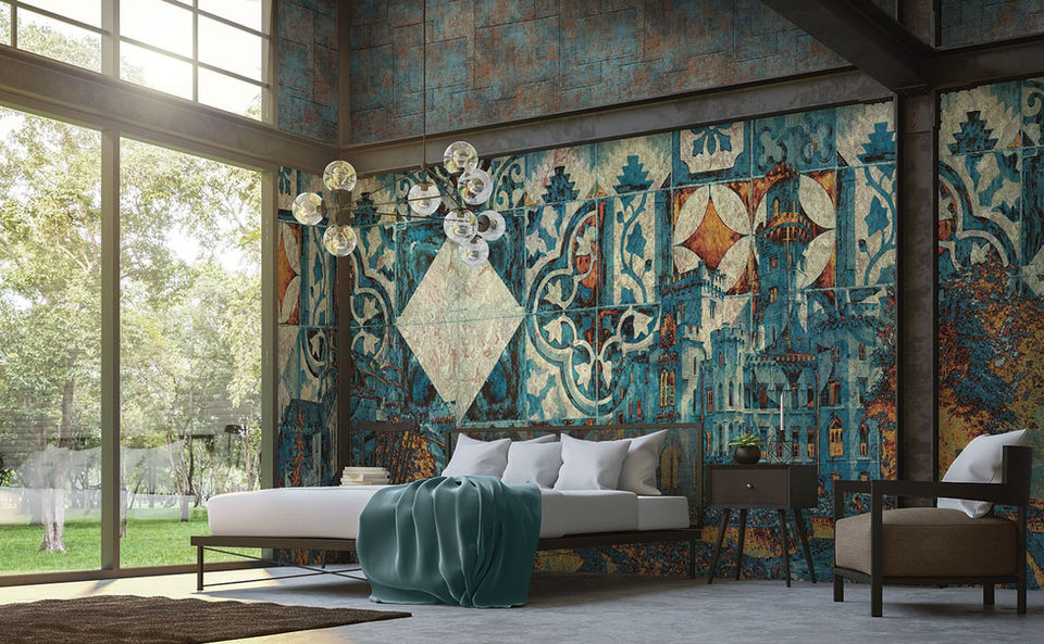 National Solutions wallcovering Chateau Teal Rust