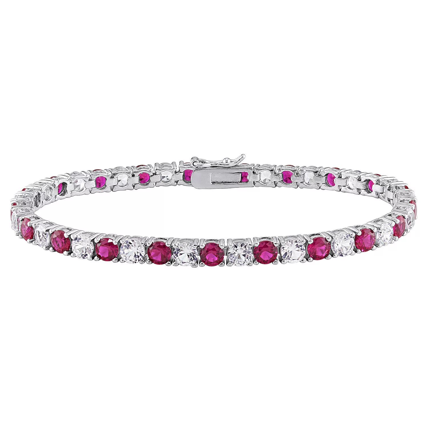 6CTW Lab-Created Ruby & White Sapphire Tennis Bracelet in 14K Gold Overlay 7.25”