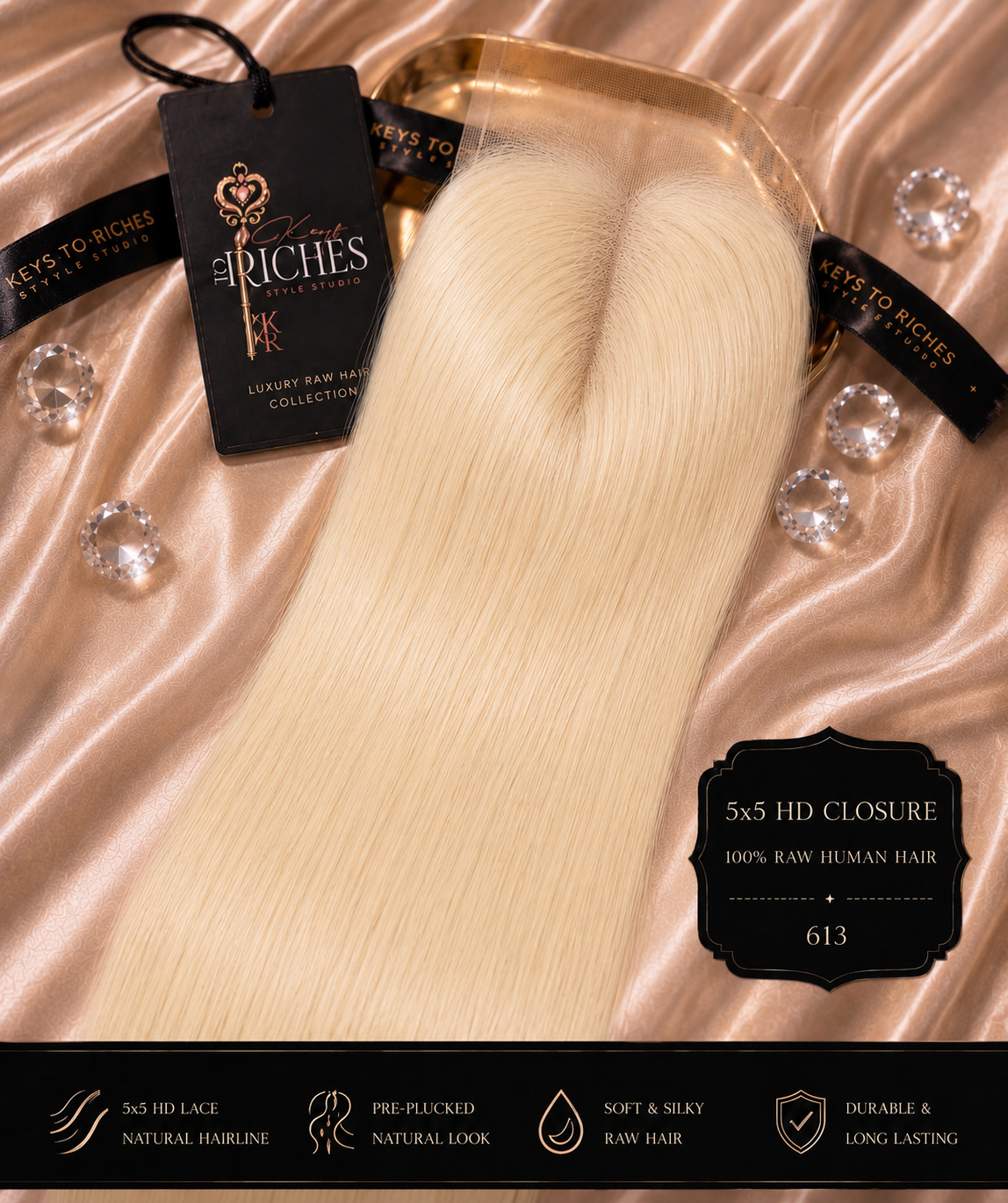 %100 RAW 613 HD LACE 5x5 Closure(Straight)