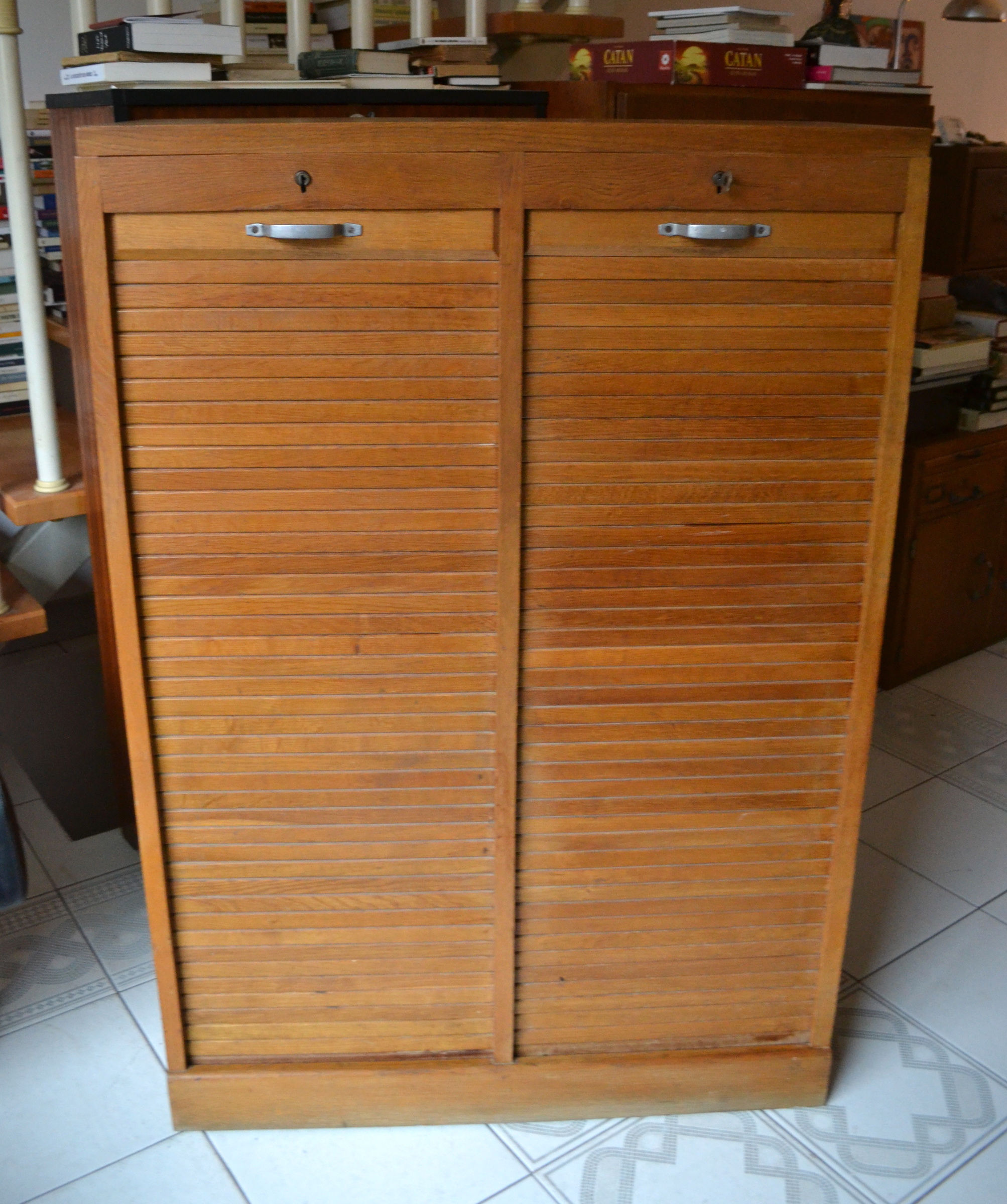 VENDU/Meuble à rideau double années 50/60 chêne blond