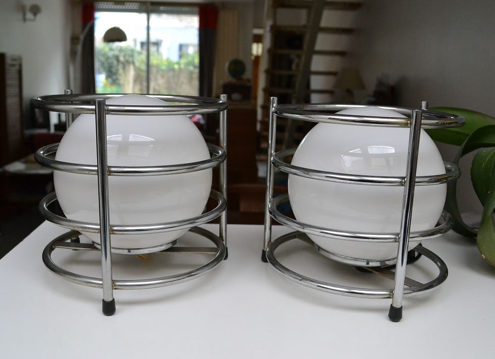 Miniature : VENDU/Paire de lampes opaline et chrome années 60 /70