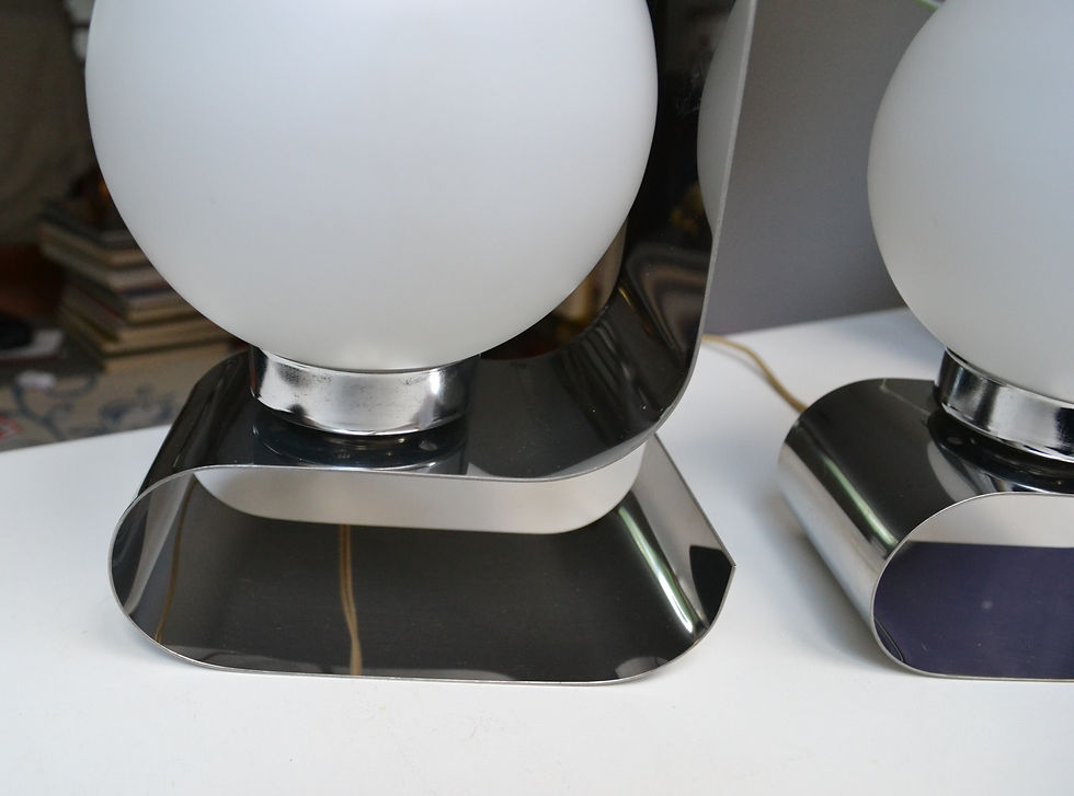 Miniature : VENDU/Paire de lampes années 70 opaline & chrome