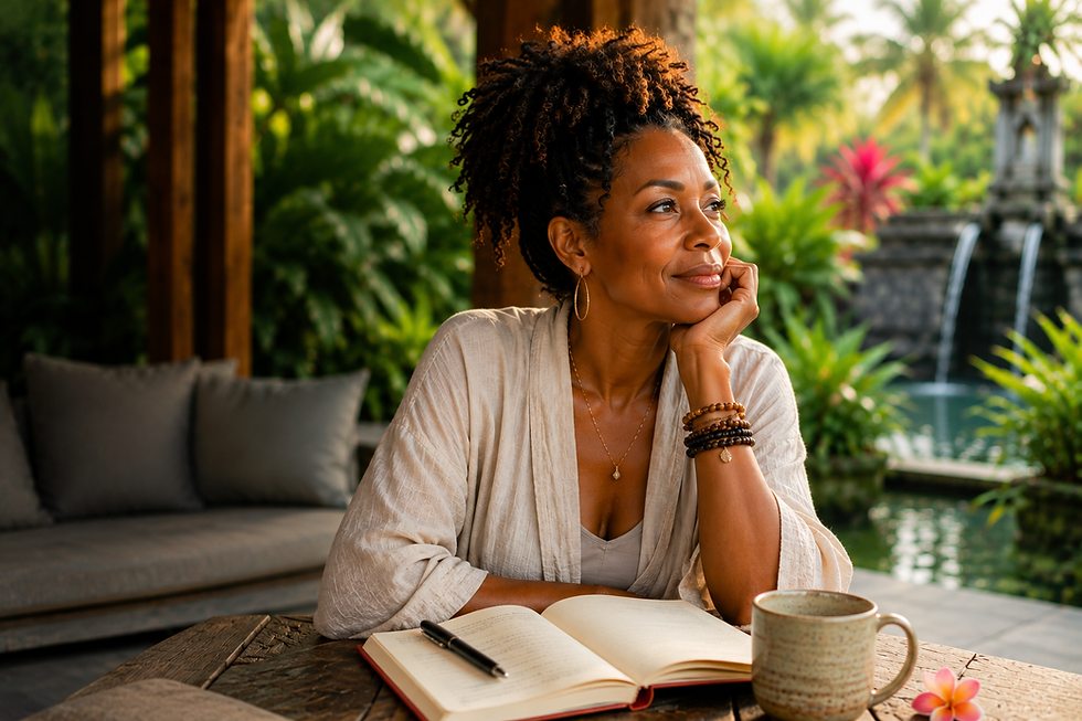 Woman resting and reflecting during a restorative retreat