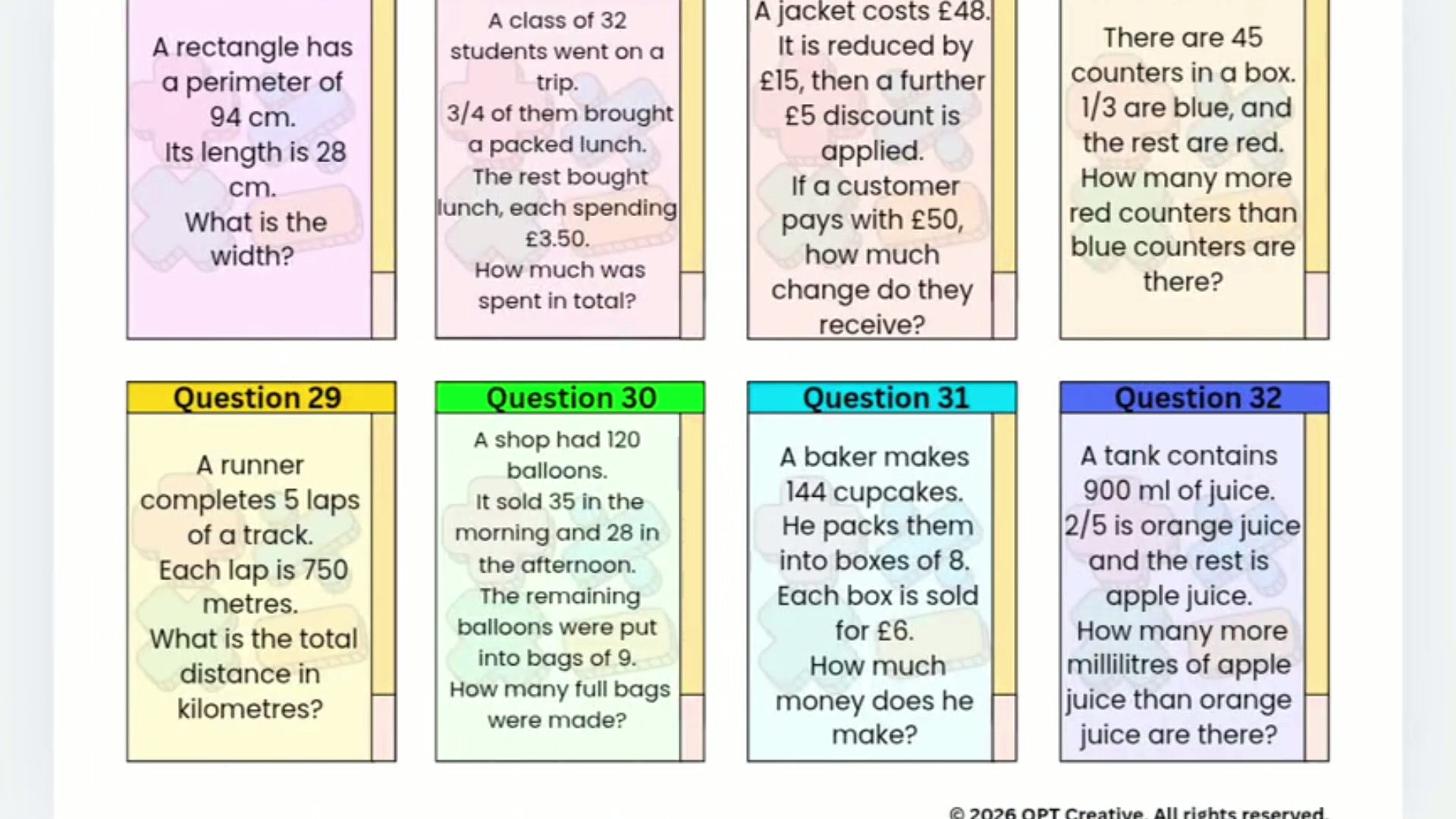 Video demonstrating all 50 Year 5 maths flashcards displayed
