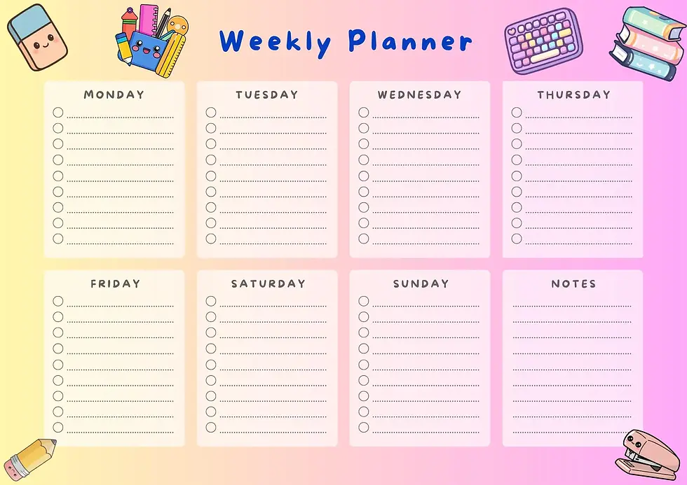 Thumbnail: A4 pink gradient Kawaii-themed weekly planner