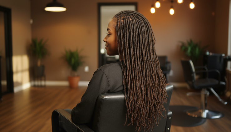 Side view of mature locs resting naturally after a clean retwist