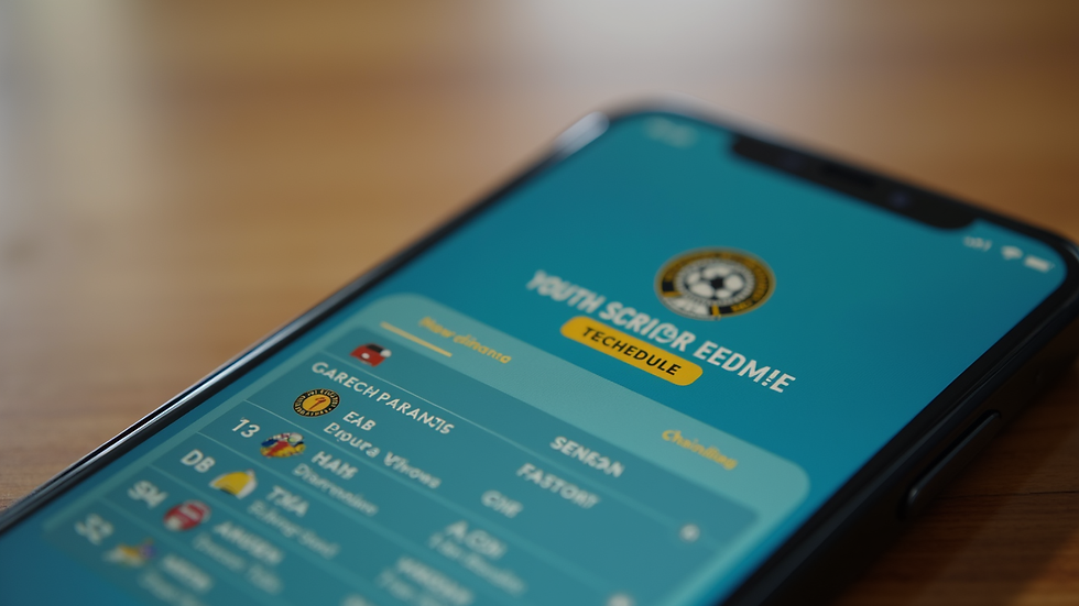 Close-up view of a smartphone screen showing a youth sports team schedule in an app