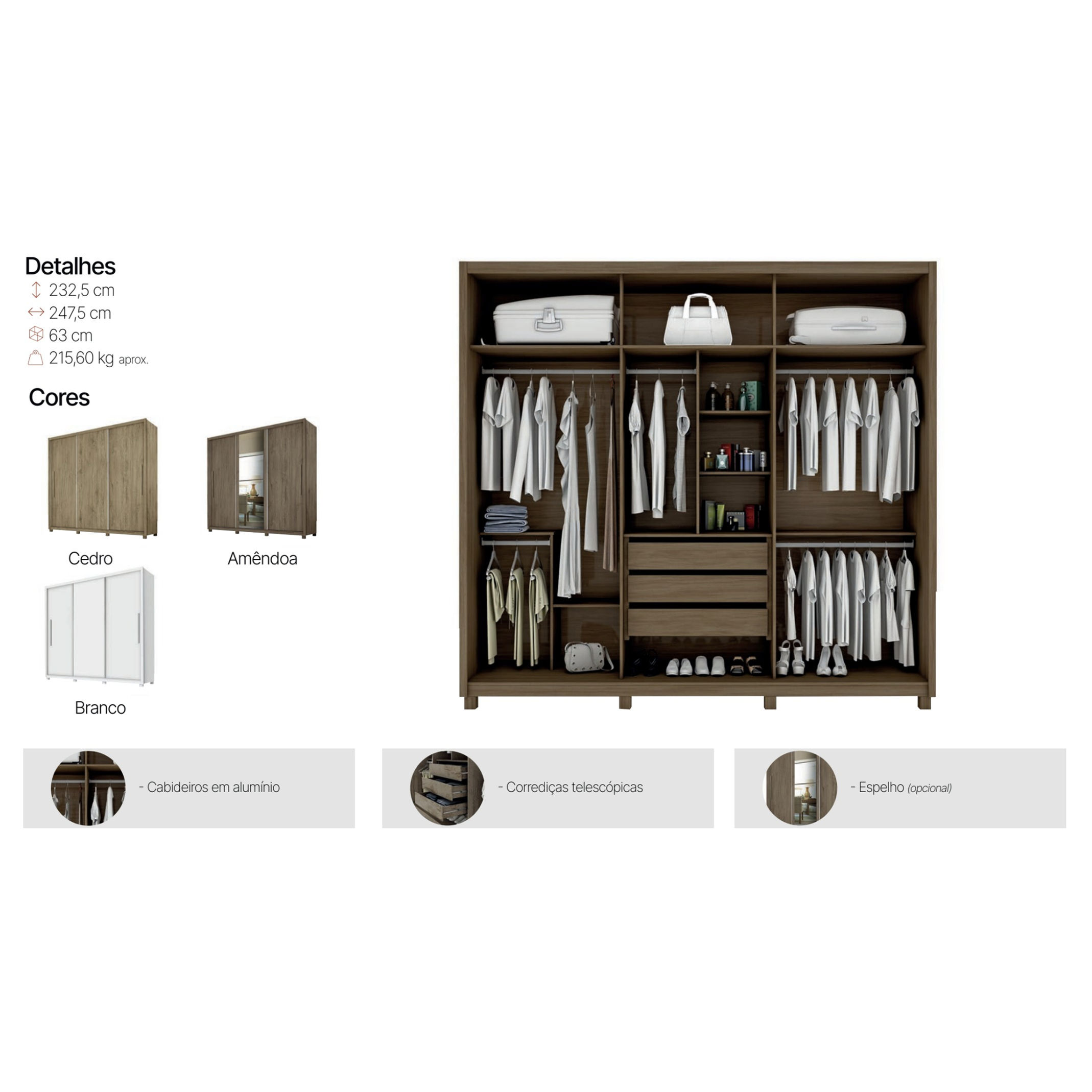 GUARDA-ROUA 2.47X2.32M 3 PORTAS AMENDOA TEXTURIZADO