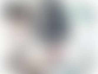 Watercolor collage of a frying pan, black jacket, storage containers, fluffy mat, soap bubbles, and folded towels with wavy pattern.