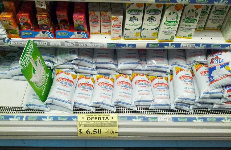 Grocery store milk in bags