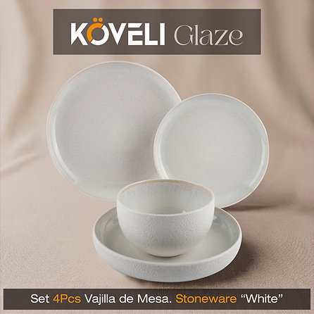KÖVELI GLAZE. Set Vajilla 4Pcs. Stoneware. White Color