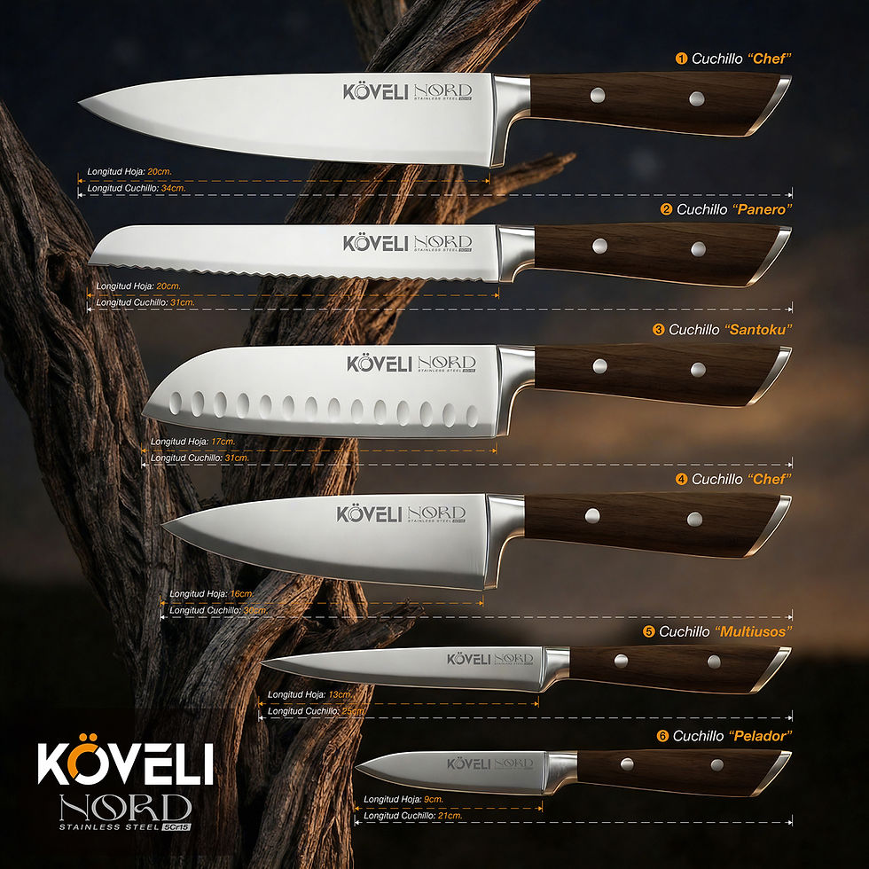Miniatura: KÖVELI NORD. Set 6 Cuchillos de Cocina Acero Inox. 5Cr15.
