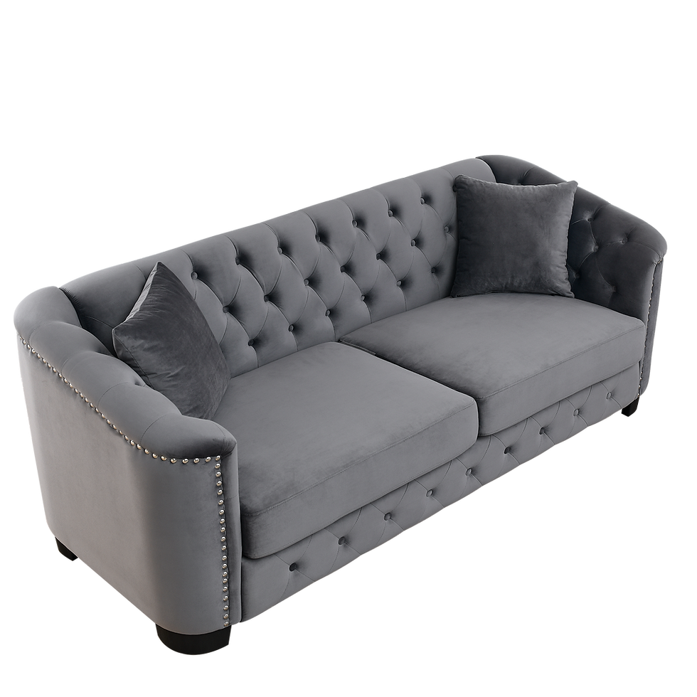 Thumbnail: 3-Seater Velvet Grey Sofa