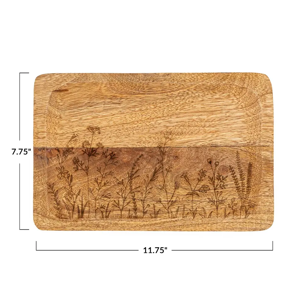 Thumbnail: Mango Wood Tray with Laser Etched Botanicals