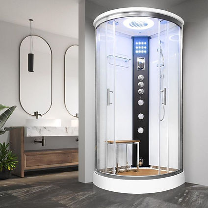 Vidalux Essence quadrant steam shower cabin with wood effect floor and seat 800 x 800.jpeg