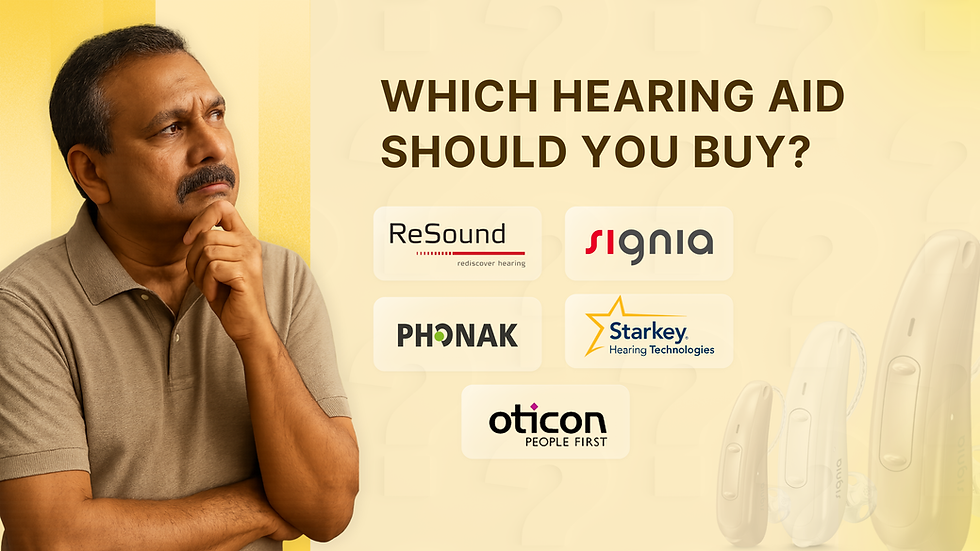 Picture protraying a middle aged indian male confused about which brand hearing aid should he be buying