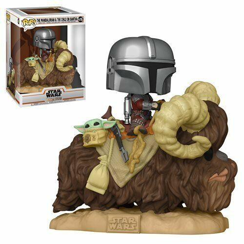 FUNKO Pop 416 Deluxe - Star Wars Mandalorian Mando On Bantha With Child In Bag