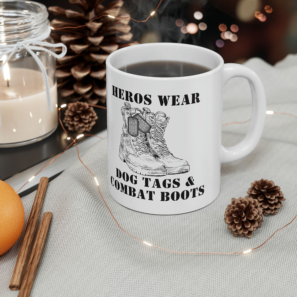 Thumbnail: Heros Wear Dog Tags And Combat Boots Ceramic Mug, 11oz