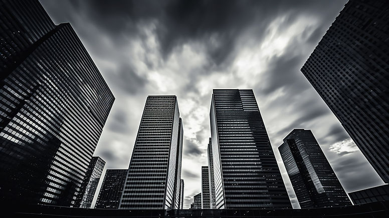 black-white-image-office-buildings-rising-majestically-against-cloudy-sky-emphasizing.jpg