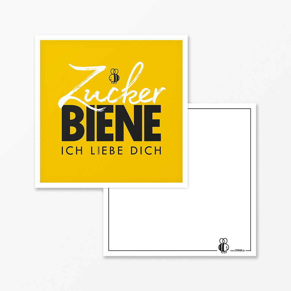 Typop Grußkarte „Zuckerbiene“ quadratisch in Gelb mit Umschlag Tropical Green – matt folienkaschiert, beschreibbare Rückseite