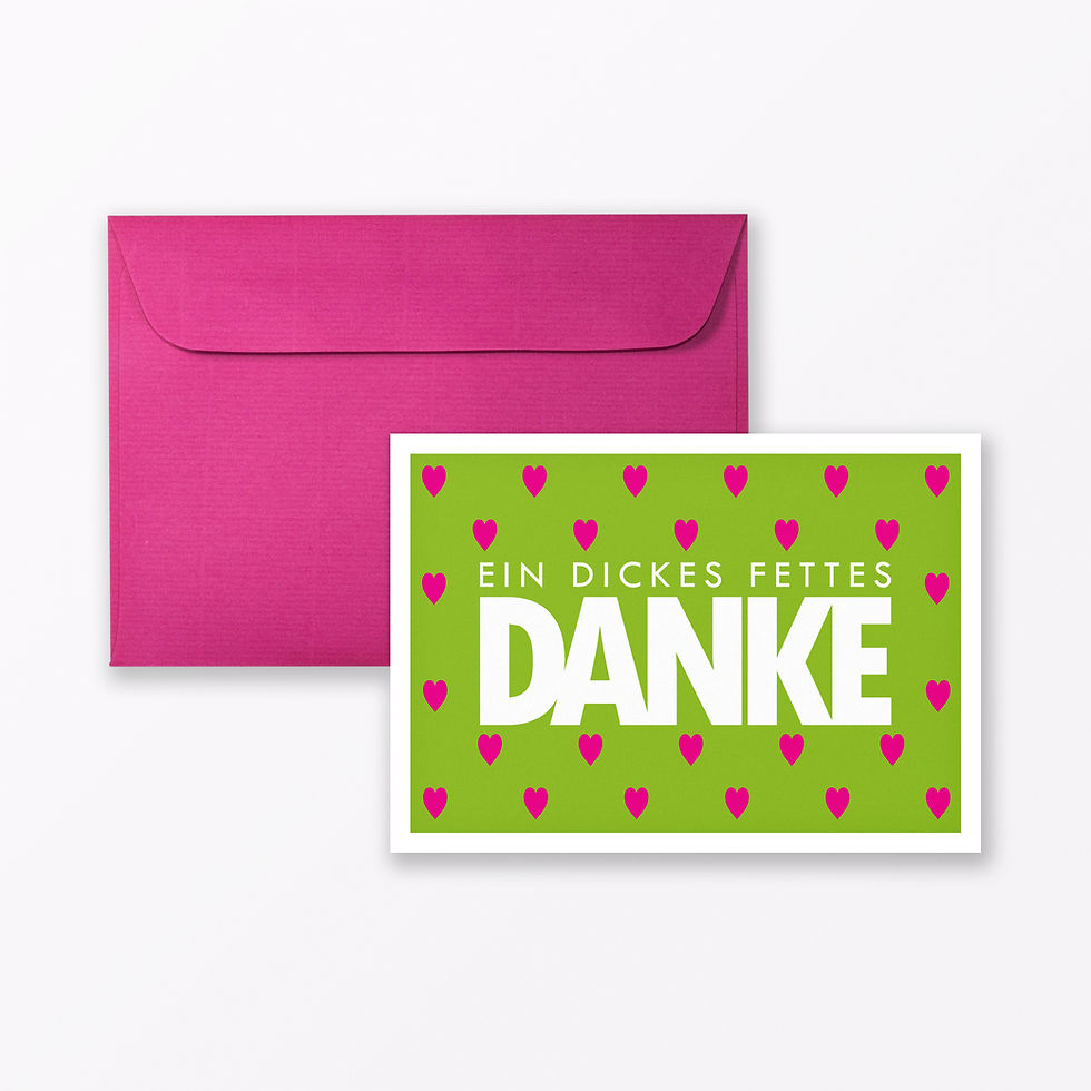 Miniaturbild: Typop Dankeskarte „Dickes fettes Danke“ DIN A6 mit Umschlag – beidseitig bedruckt, matt folienkaschiert, beschreibbare Rückse