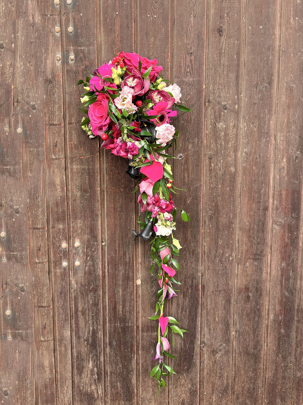 Brautstrauß, abfließend, pink, rosa, schwarz