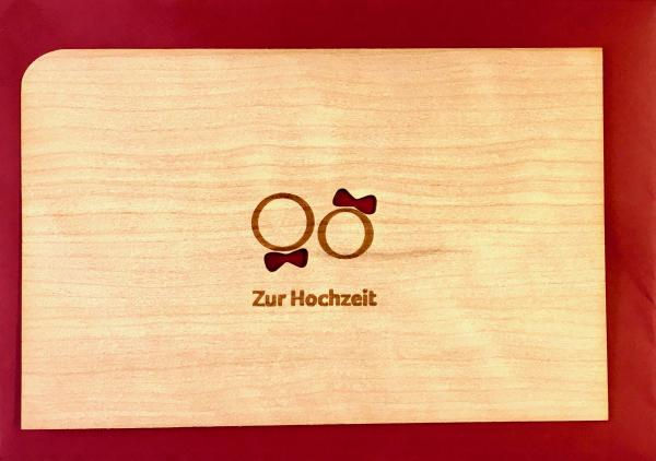 Grußkarte aus echtem Kirschbaumholz 14x9cm inkl. DIN C6 Umschlag! "Ringe" Hochzeit