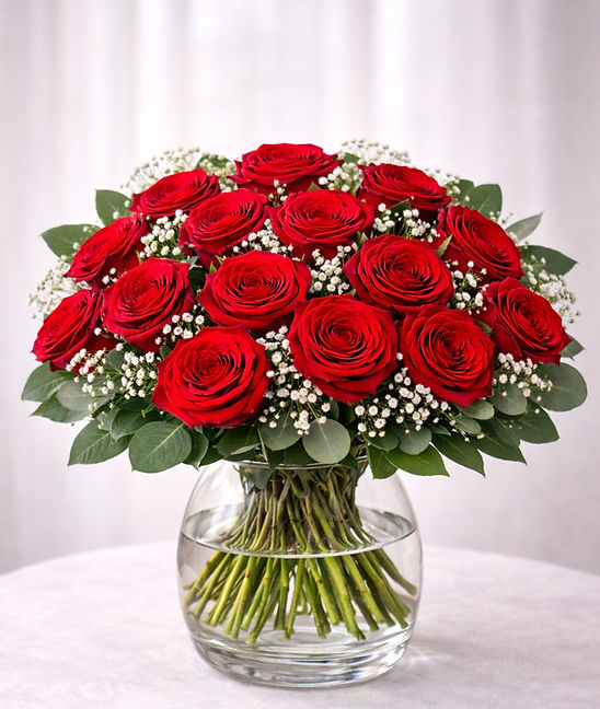 Rote Rosen mit Schleierkraut kaufen