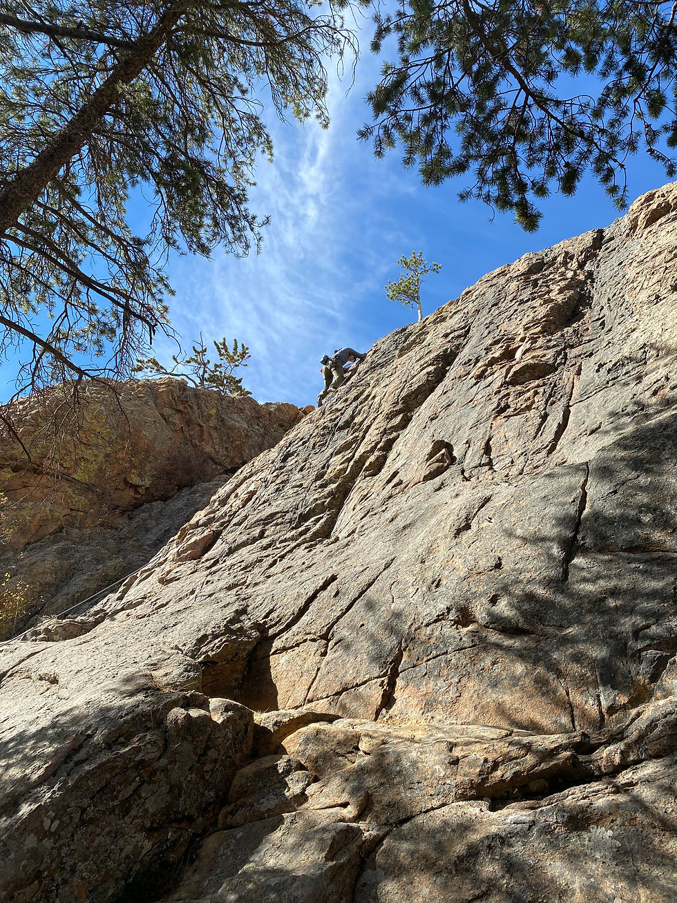 Trad climber in colorado state park climbing