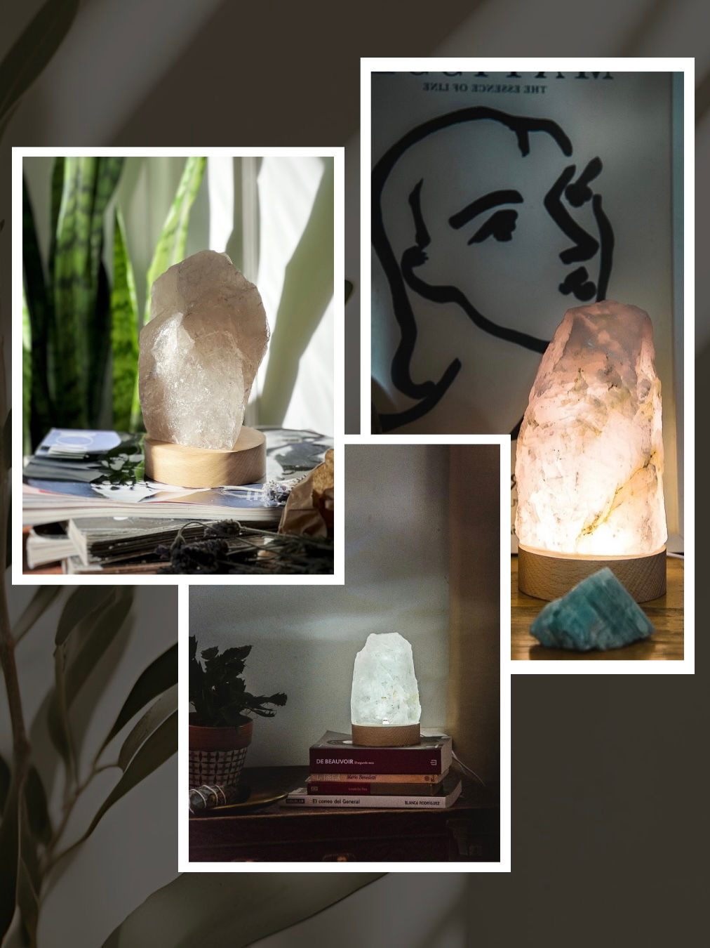 Lámparas de Cuarzo Natural en Bruto | Rosa, Cristal y Ahumado | Helénica
