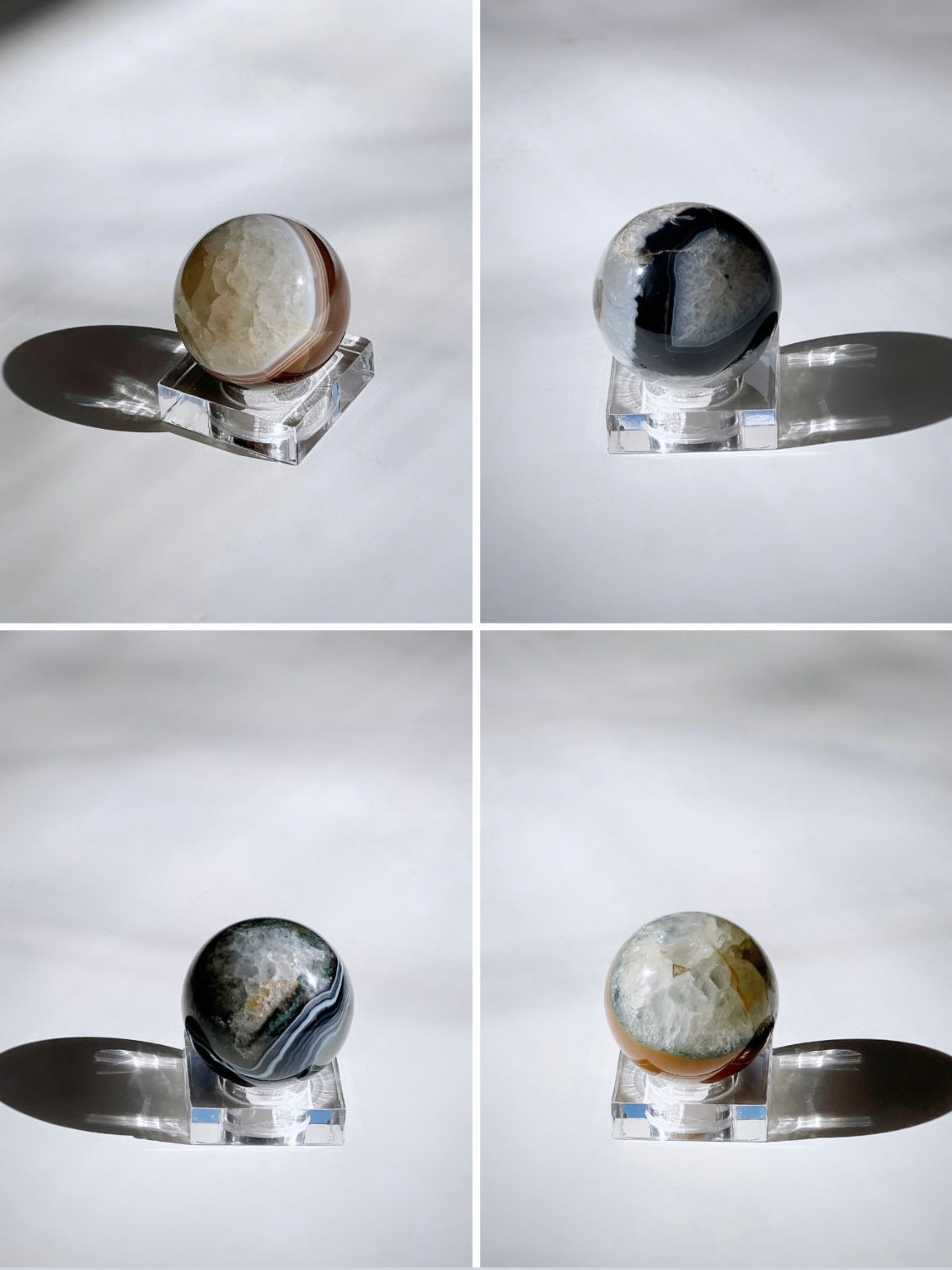 Esfera de Ágata Natural de 4 cm pulida, con vetas y tonalidades únicas para decoración y colección.