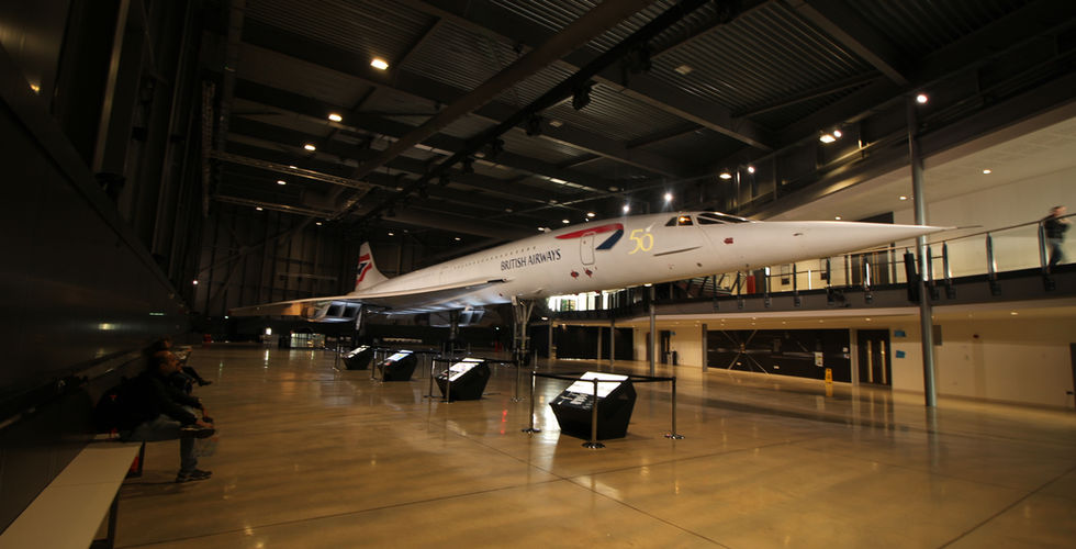 The last Concorde, Alpha Foxtrot, on display at Bristol Aerospace, showcasing the iconic supersonic jet's sleek design and engineering marvel