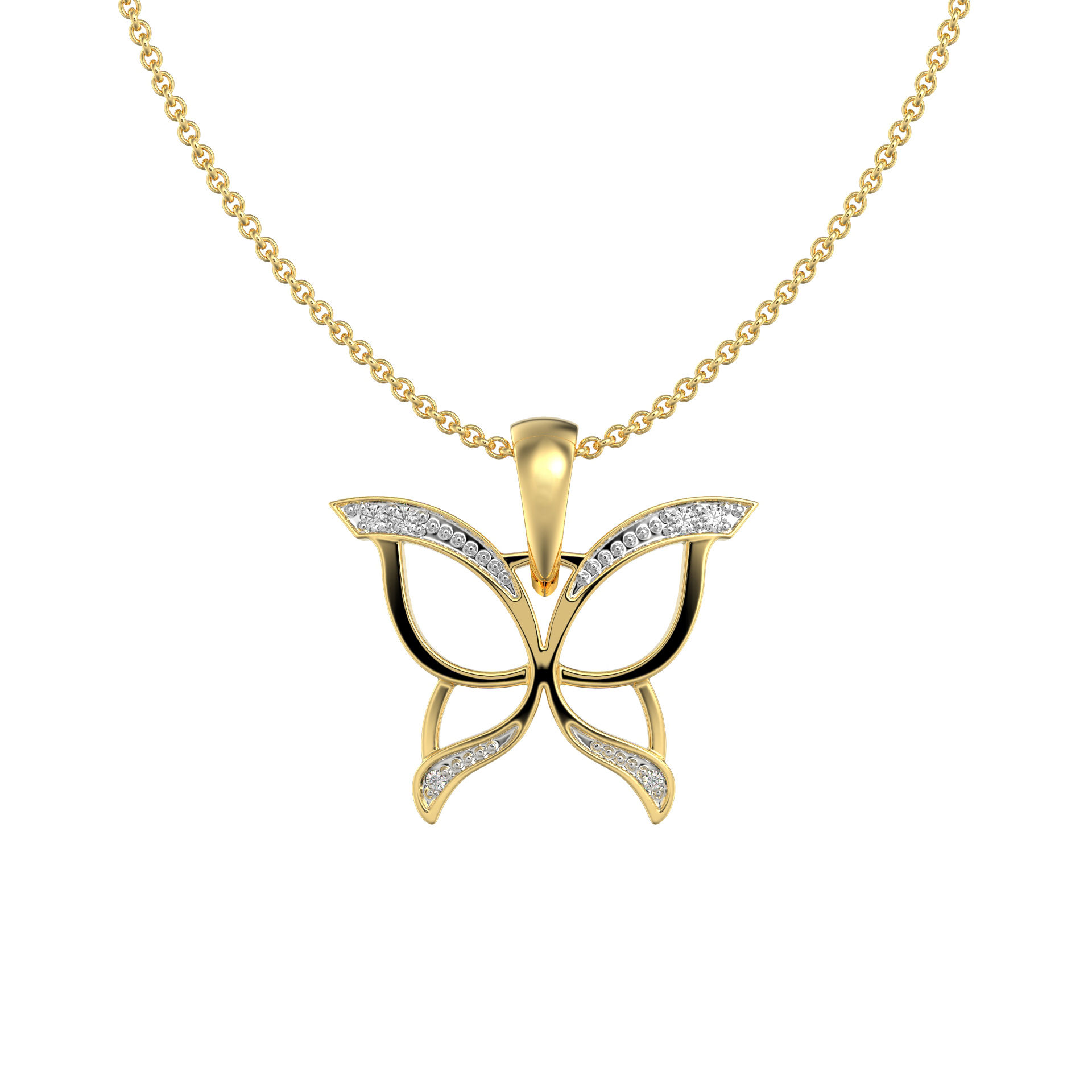 0.03 CTW ROUND DIAMOND BUTTERFLY BUG PENDANT AND CHAINS 10K YELLOW GOLD