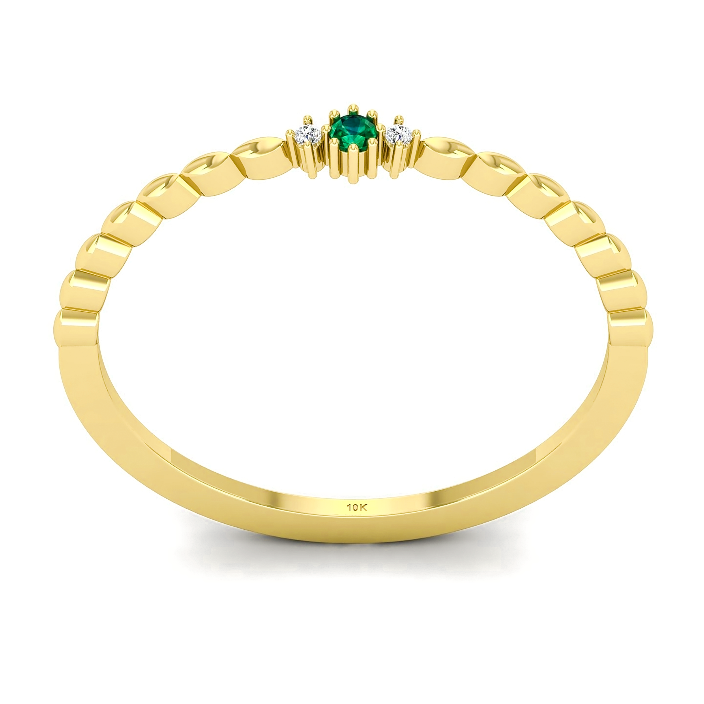 .03 CTW ROUND EMERALD SOLITAIRE DIAMOND-ACCENT STACKABLE RING 10K YELLOW GOLD