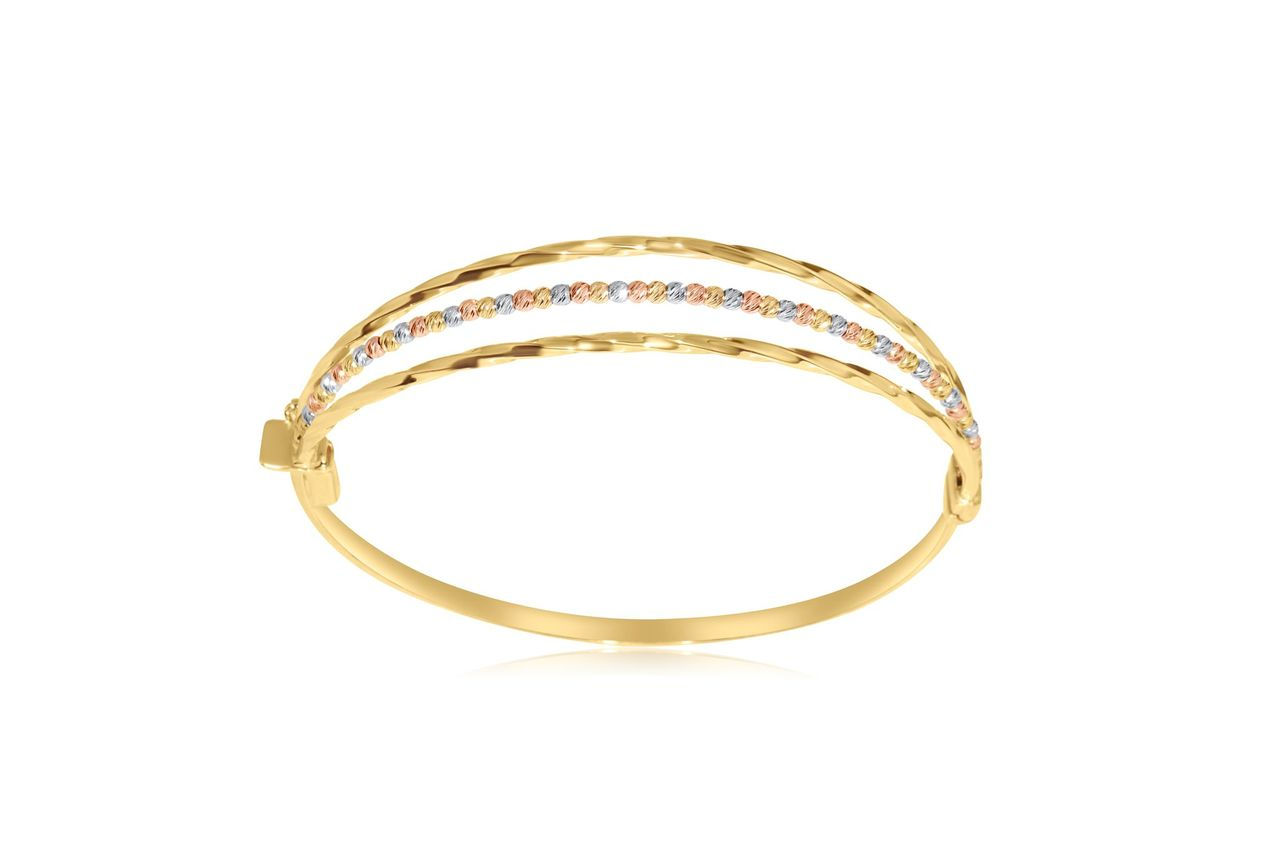 14K Three Tone Gold Bangle Bracelet