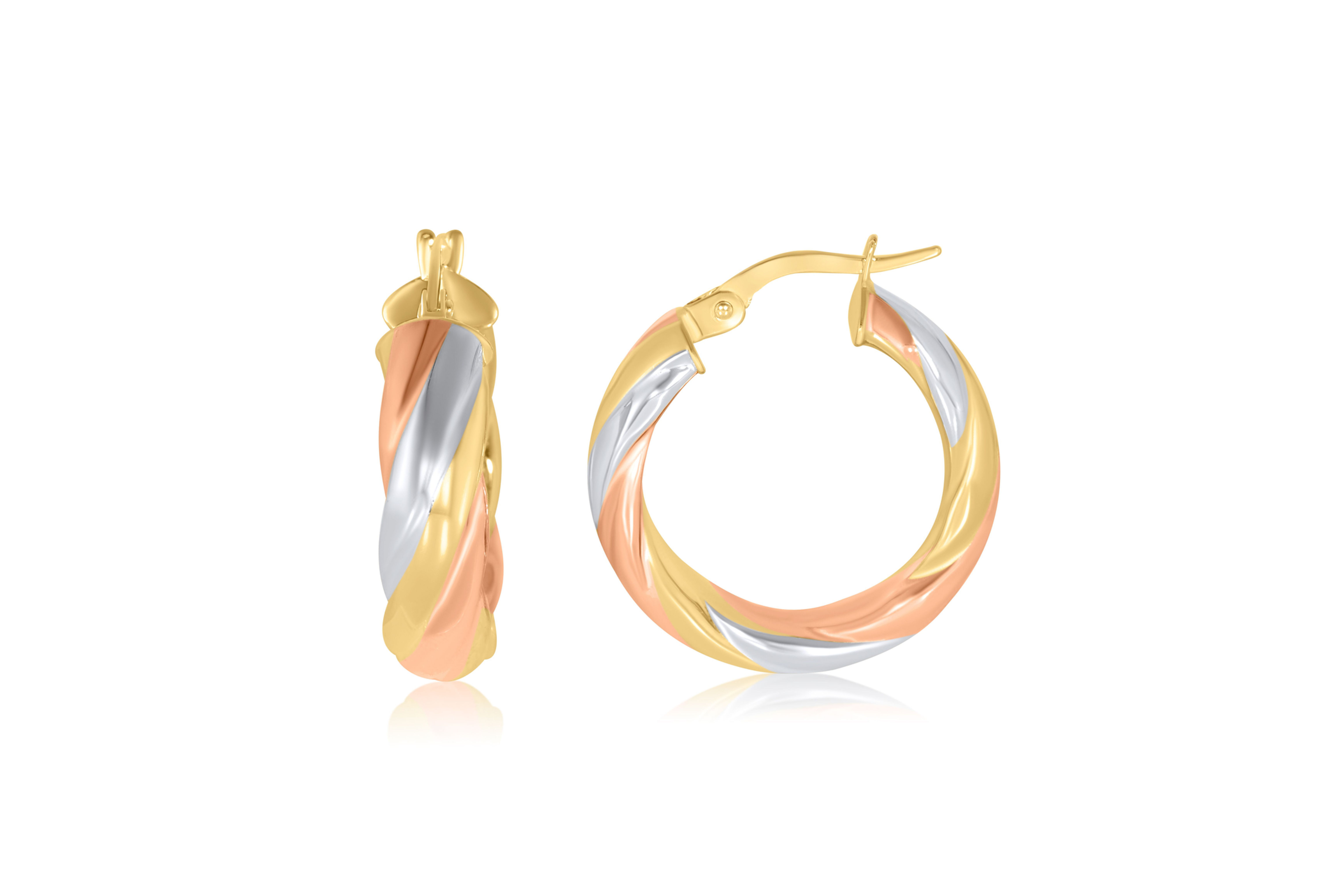 10K YELLOW GOLD RIBBED HOOP EARRINGS