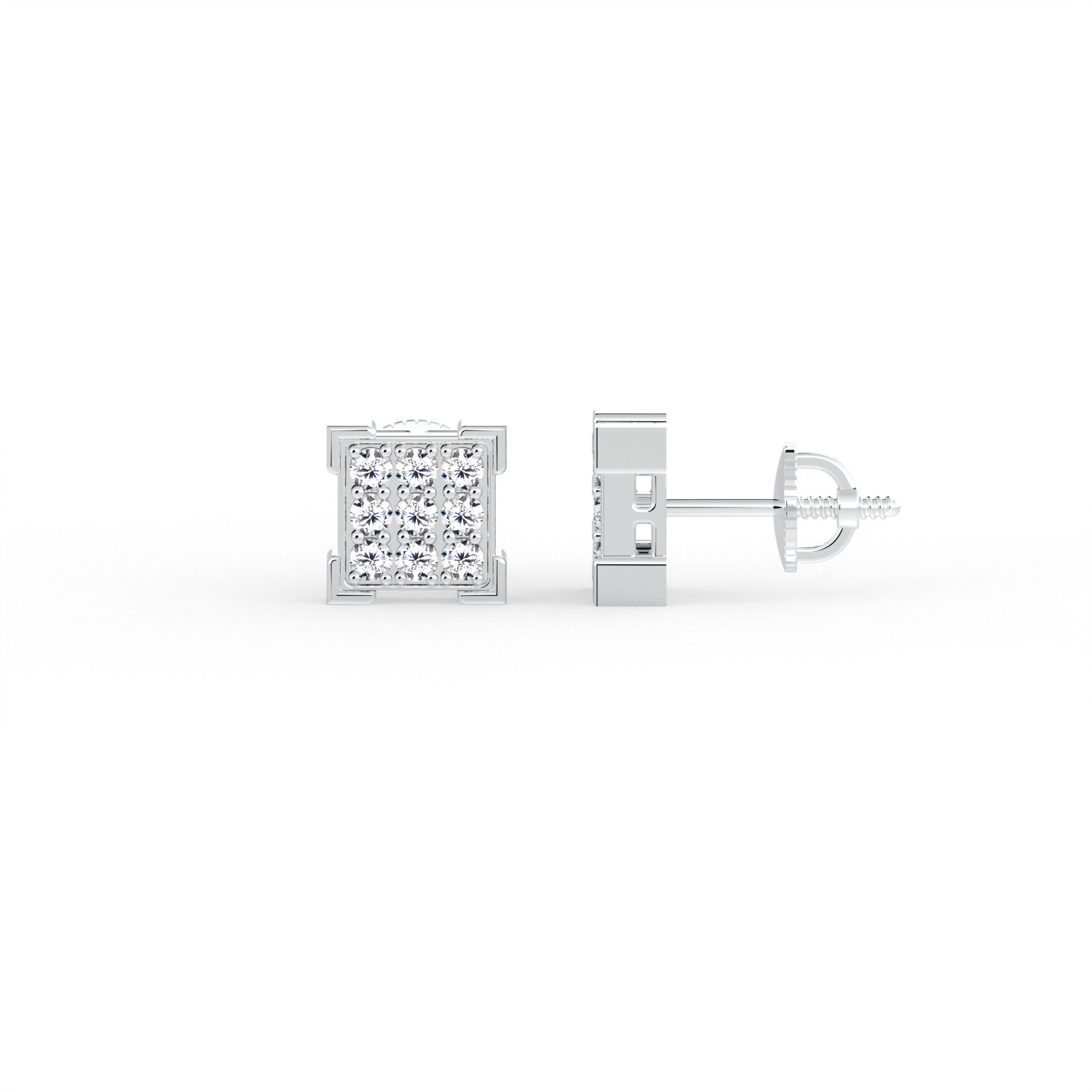 .05 CTW DIAMOND SQUARE CLUSTER STUD EARRING IN 10K WHITE GOLD