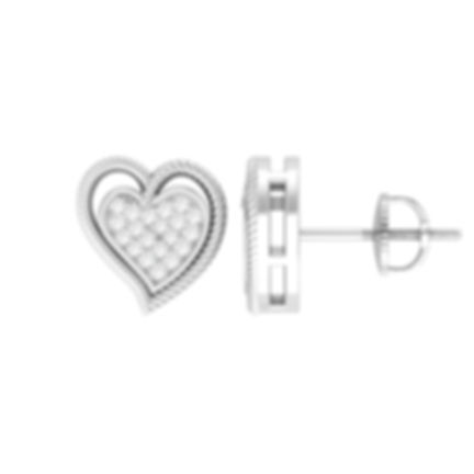 1/10 CTTW DIAMOND ROPE HEART CLUSTER EARRINGS 10K WHITE GOLD ROUND