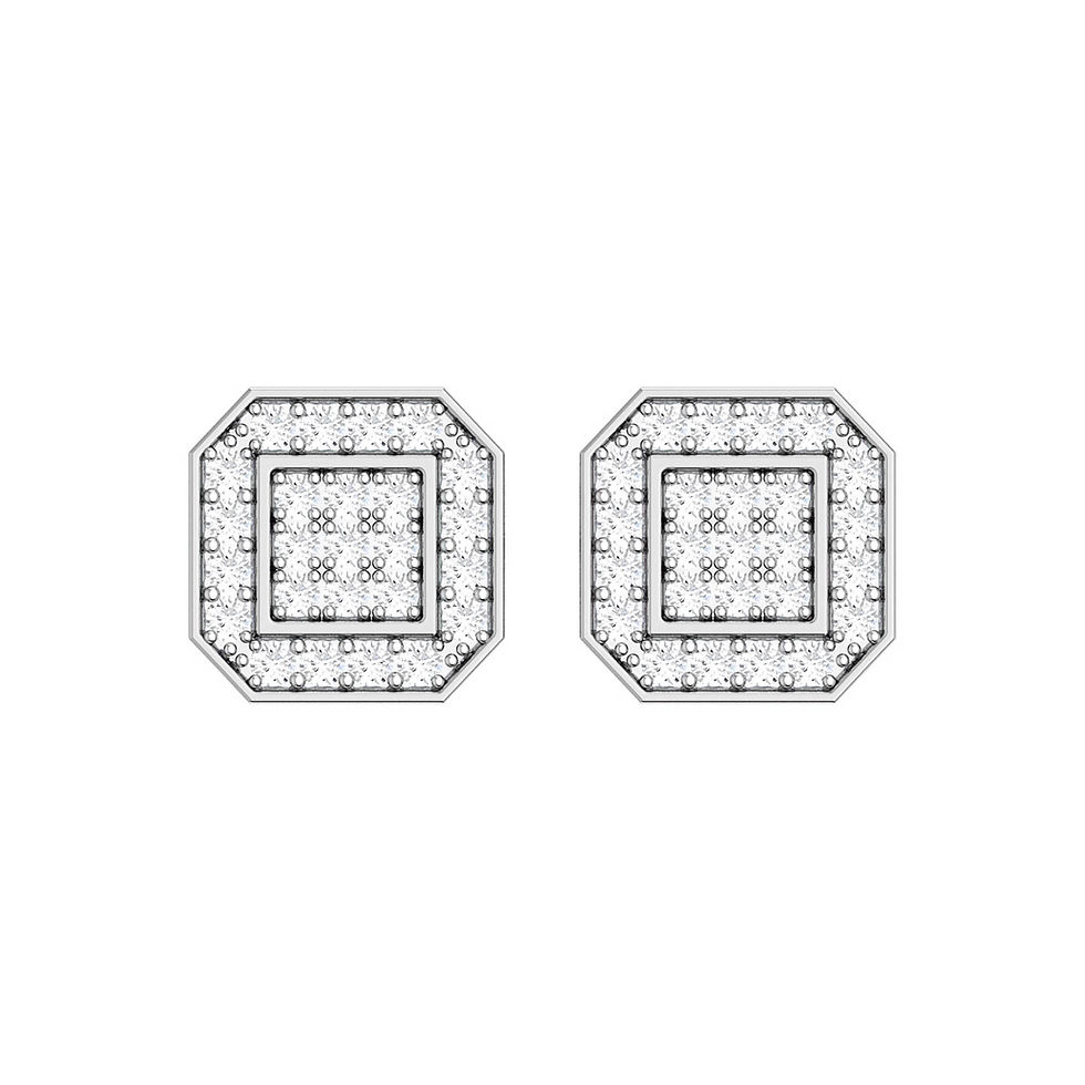 Miniatura: 1/6 CTTW DIAMOND OCTAGON EARRINGS 10K WHITE GOLD ROUND
