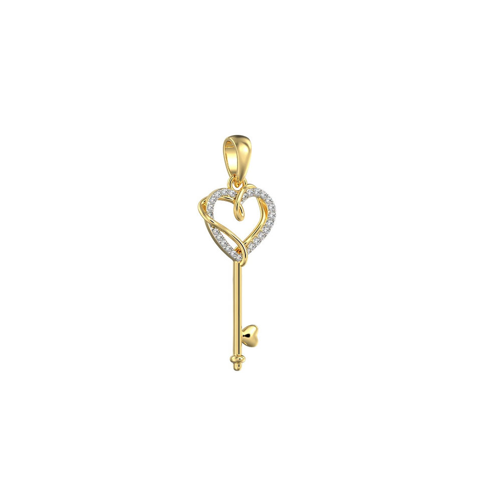 Miniatura: 1/12 CTTW 10K YELLOW GOLD ROUND DIAMOND HEART KEY PENDANT