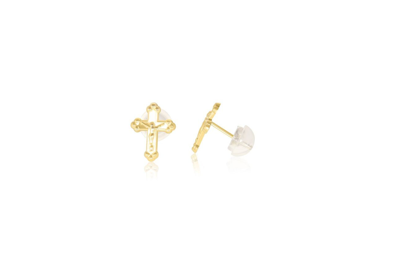 14K YELLOW GOLD SMALL CROSS STUD EARRINGS