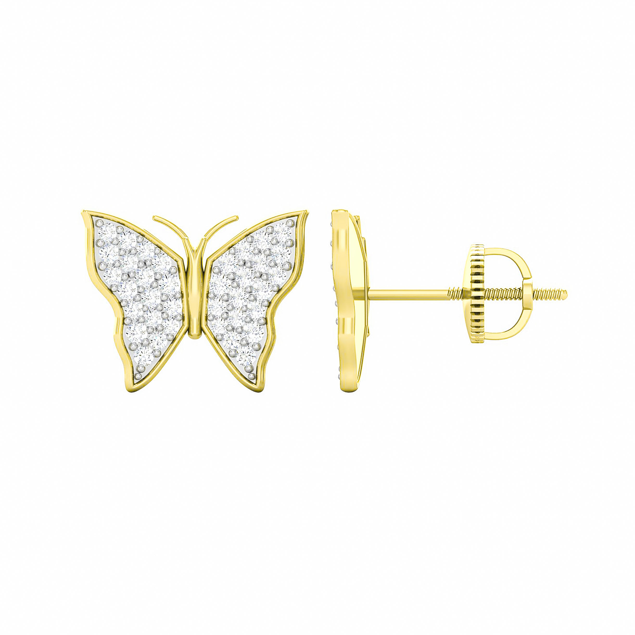 1/4 CTW ROUND DIAMOND BUTTERFLY BUG EARRINGS 10K YELLOW GOLD