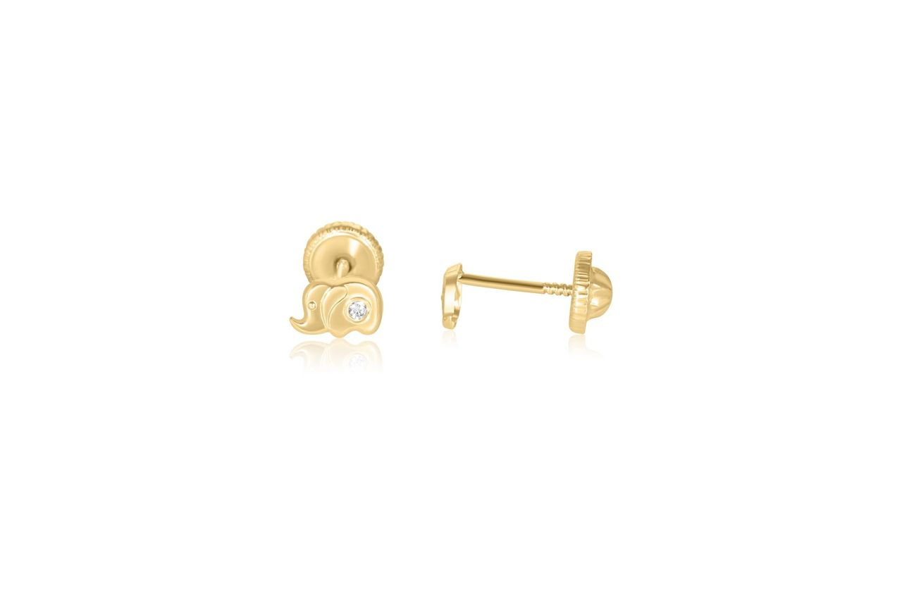 14K Yellow Gold CZ Elephant Stud Earrings
