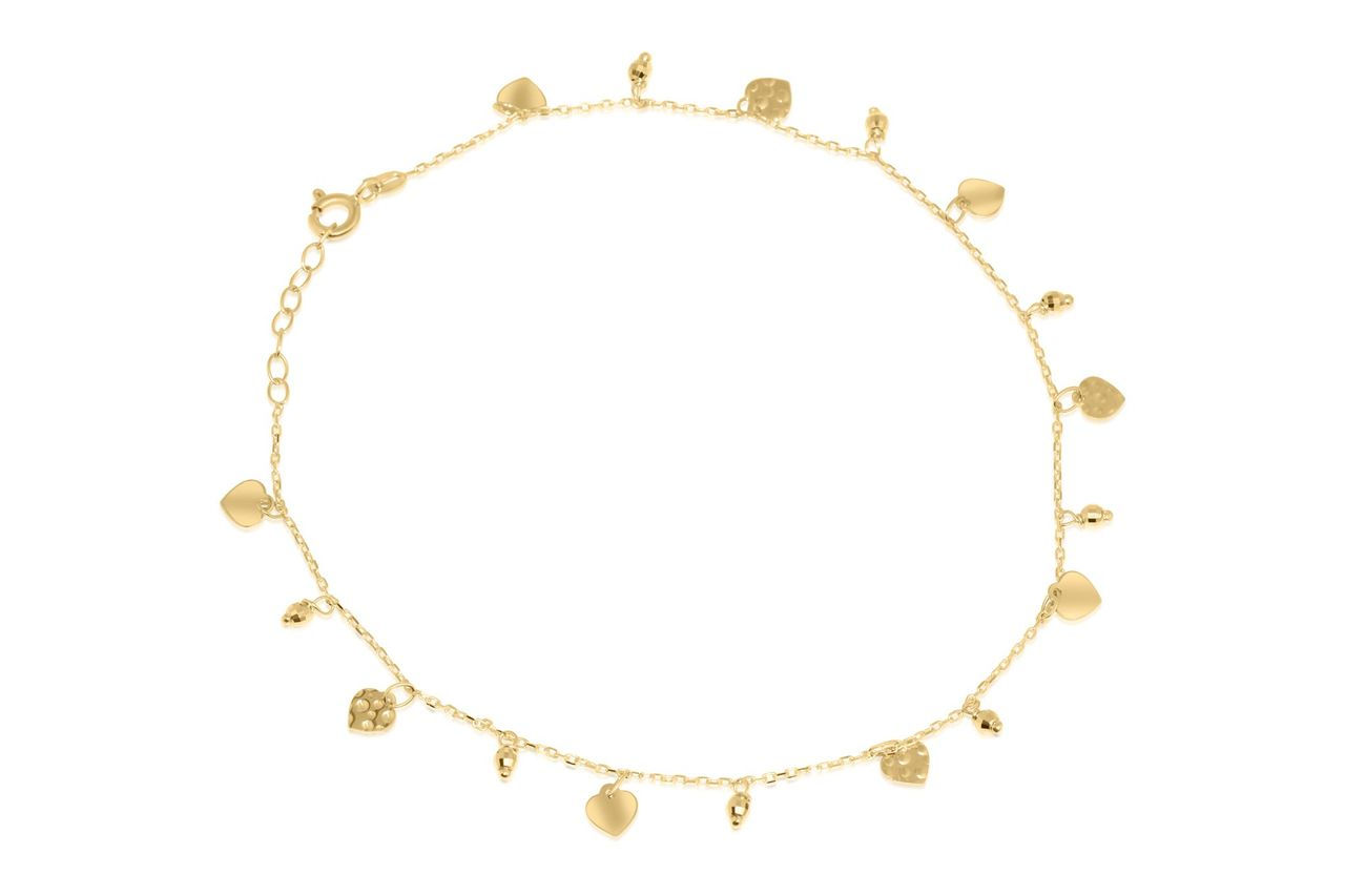 14K YELLOW GOLD HEARTS ANKLET