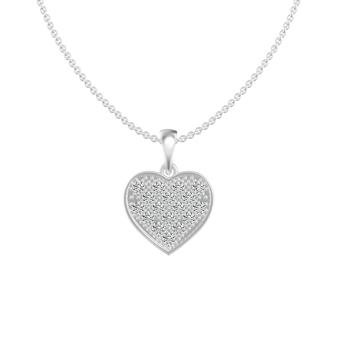 1/20 CTTW DIAMOND SIMPLE HEART CLUSTER PENDANT AND CHAINS 10K WHITE GOLD ROUND